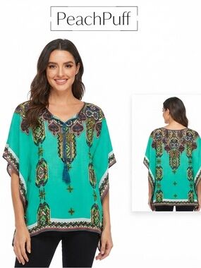 PeachPuff Bohemian Kaftan Boxy Top Small